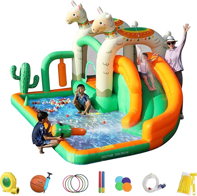 INFLATEBLE Bounce House with Slide for Kids – Llama Theme Water Slide Bouncer with Climbing Wall, Splash Pool & Ball Pit – Wet & Dry Use, Outdoor & Indoor