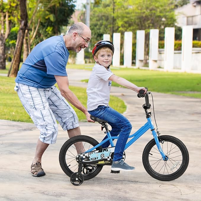 BABY JOY Kids Bike, 12 14 16 18 Inches Car Pattern Sporty Bicycle w/Removable Training Wheels, Hand & Coaster Brakes, Adjustable Seat & Handlebar, Girls Boys Bike