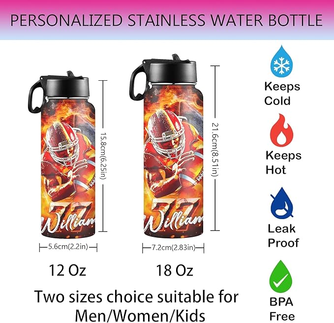 Personalized Dinosaur Water Bottles for Boys with Straw Lid Custom Sports Water Bottle for School Customized Name Stainless Steel Double Wall Insulated Cup Birthday Gifts for Kids Style17