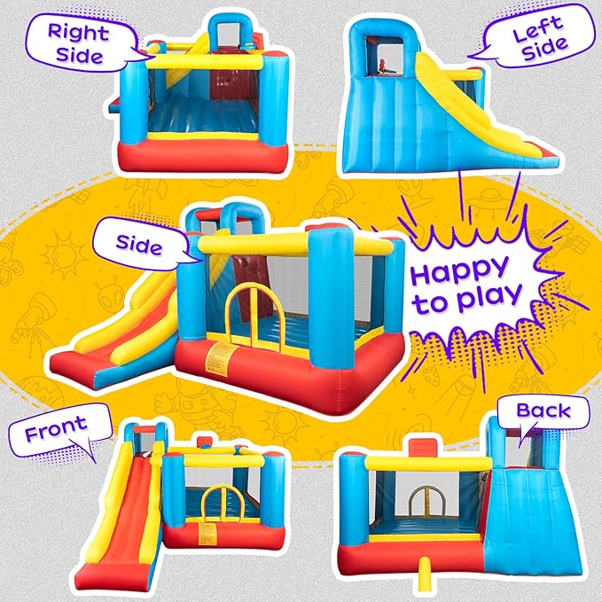 JOYMOR Bounce House Inflatable Bouncing Castle Play Center w/Air Blower, Jump'n Slide Bouncer, Suitable for Toddler Baby & Little Kids