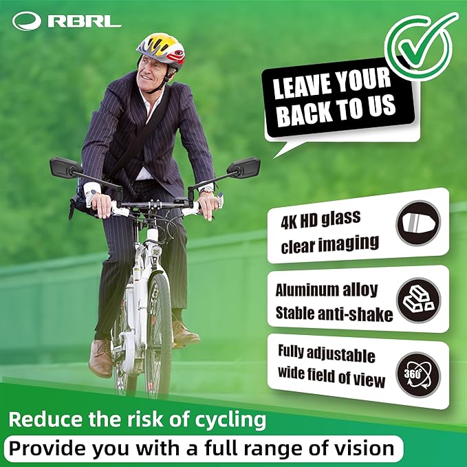 RBRL Bicycle Mirror, Aluminum Alloy Bike Mirror Handlebar Mount, Anti-shake & Break-proof, Foldable HD Real Glass Rotatable Ebike Accessories, Bike Rear View Mirror for Ebike Scooter (Left)