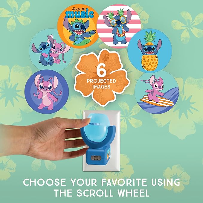 Projectables Disney Lilo and Stitch LED Kids Night Light, Projector, Plug-in, Dusk-to-Dawn, UL-Listed, Ideal for Hallway, Bedroom, Nursery, Playroom, Gaming Room, 84867