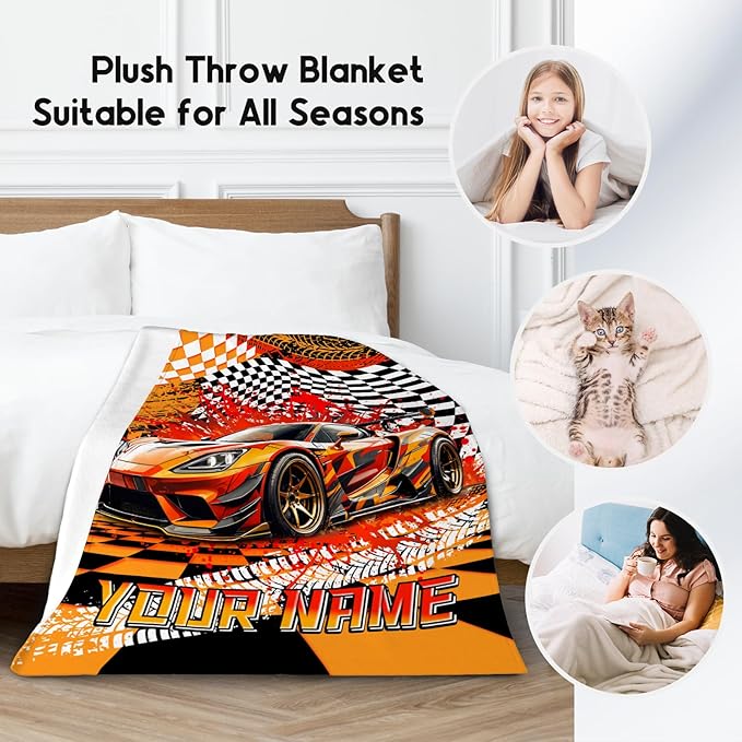 Custom Blanket for Kids, Racing Car Blankets for Boys, Personalized Toddler Throw Gifts, Cool Flannel Throw for Car Lovers, 60"x80"