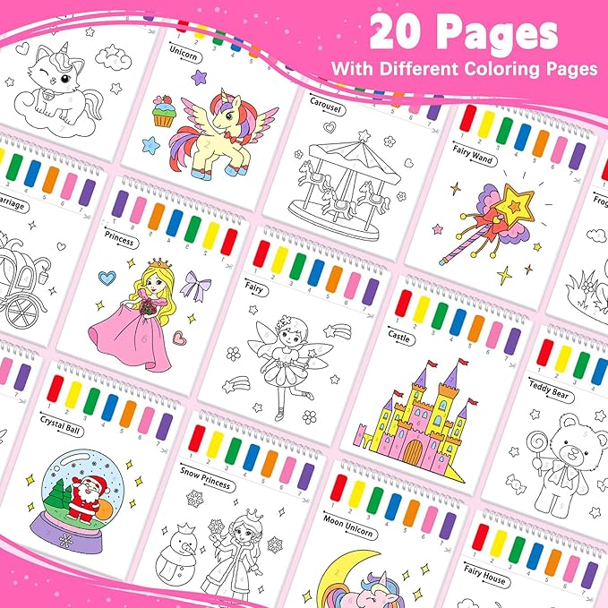 Paint with Water Coloring Books for Toddlers, Princess Theme Mess Free Watercolor Painting Papers for Kids Water Color Paint Kit Art Craft Birthday Gift for Ages 1-3, 4-8