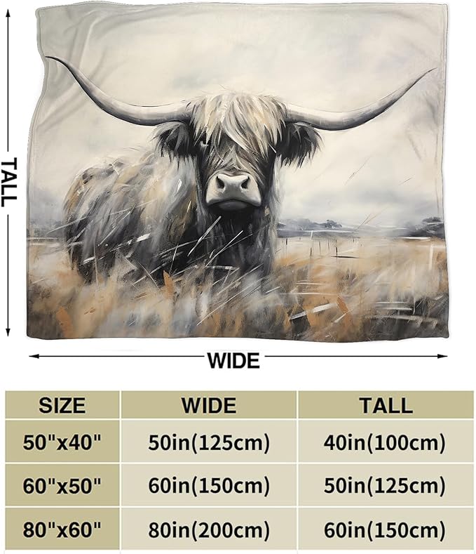 Highland Cow Throw Blanket - Farm Animal Gifts and Decor - Soft, Warm, Cozy Fleece for Couch, Sofa, Bed - 60"x50"