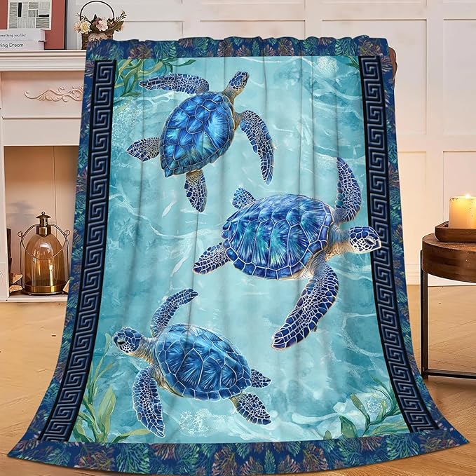 Sea Turtle Blanket Gifts for Girls Boys Ocean Turtles Throw Blankets Cozy Plush Fleece Flannel Fuzzy for Women Men Decor 60"X50"