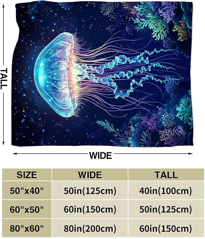 Jellyfish Blanket Jellyfish Gifts Coral Throw Blankets for Girls Boys Women Men Plush Cozy Flannel Fleece Fuzzy Party Blanket for Bed Couch Sofa 80"X60"