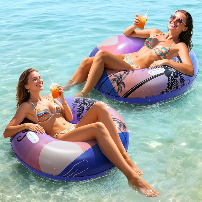 HeySplash Pool Tubes for Adult, 2 Packs 42 Inch Large Floats Tube Rafts with Handles, Inflatable Swimming Ring Lounge, Hawaii Fun Swim Floaties River Pool Beach Lake Party Decoration, Purple Sunset