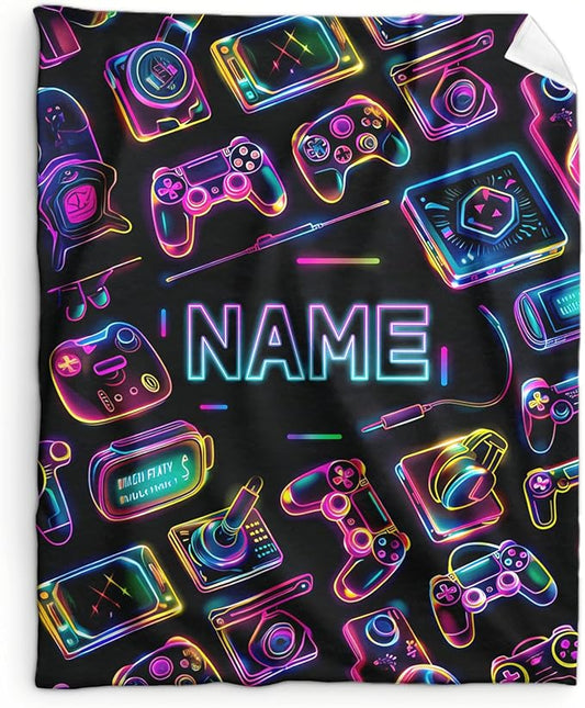 Custom Gamer Throw Blanket - 80x60 Inches Twin Size Blankets for Boys, Men - Soft Lightweight Funny Throws Gifts for Boyfriend, Dad - Accessories Gift Ideas for Home, Bedroom, Living Room Decor