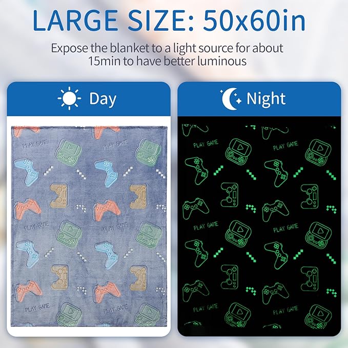 SALIMAH Glow in The Dark Blanket Gaming Gifts,Gamer Controller Gifts for Boys,Gift Toys for Teen Son Adult Gamepad Presents,Soft Kids Blankets Gifts for Grandkids Teens for Christmas Birthday, 50"x60"