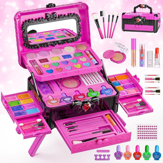 Kids Makeup Sets for Girls - Washable Toddler Makeup Toys with Mirror, Dressing Table with Stand Kids Play Makeup Kits for 3 4 5 6 7 8-12 Year Old Little Girls Birthday & Christmas