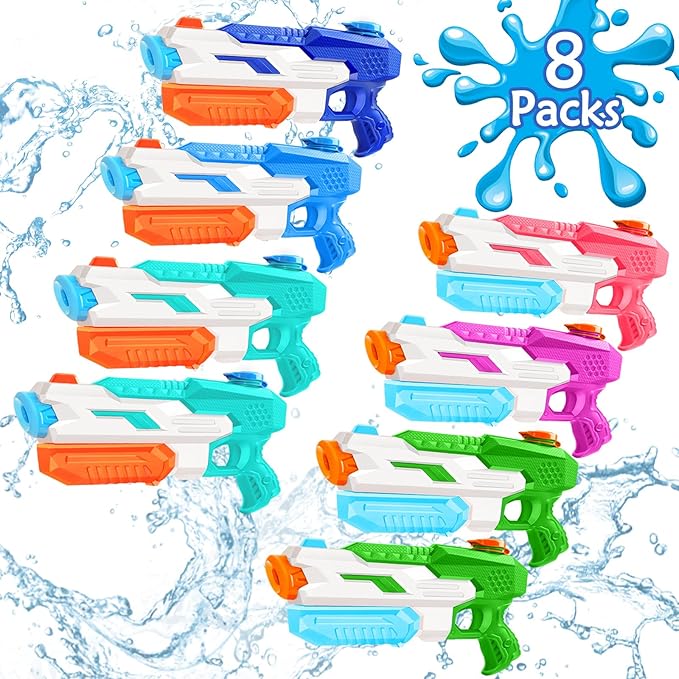 600cc Water Gun for Kids Adults：8 Pack Squirt Blasters Super Water Gun Soaker with Long Range High Capacity for Boys Girls Summer Swimming Pool Beach Outdoor Water Fighting Play Toys Party Favors
