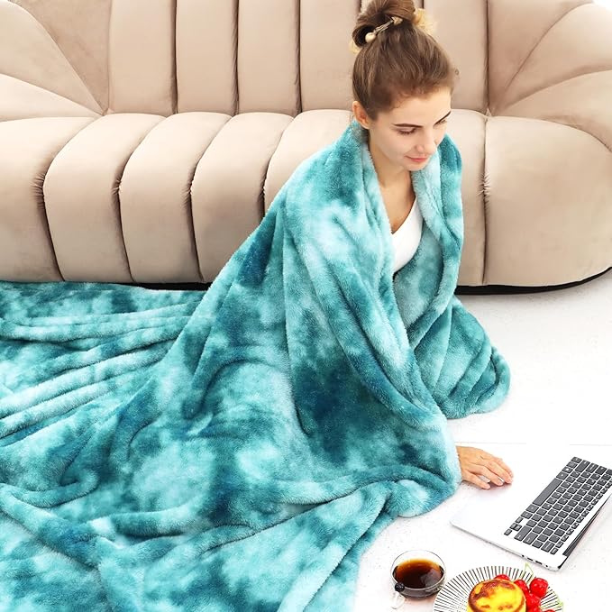 Fleece Throw Blanket Cozy Soft Lightweight Throw Blankets Warm Plush Lightblue fall blankets and throws Couch Sofa Bed Camping Travel Picnic Outdoor Blanket Bedding Kid Baby Boys Girls Adults 60x80 in