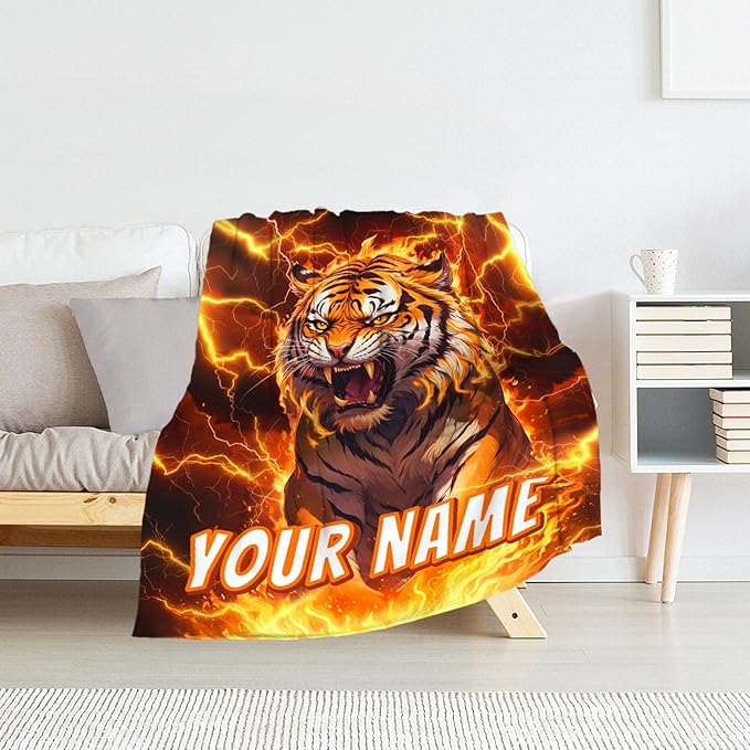 Personalized Teens Blankets Gift, Blanket for Tiger Lovers - Boys Cozy Warm Custom Throws Room Decor for Sofa, Office