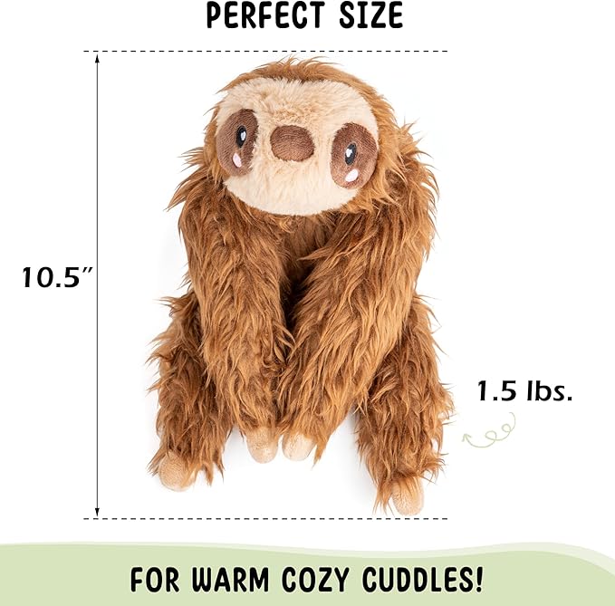 Happy Fuel Sloth Microwavable 1.5 lbs Unscented Heating Pad for Women & Kids - Cute Soft Cozy Pillow Plush Heatable Warm Stuffed Animals - Kawaii Hot & Cold Plushie Toy - Sloth Gifts for Girls & Boys