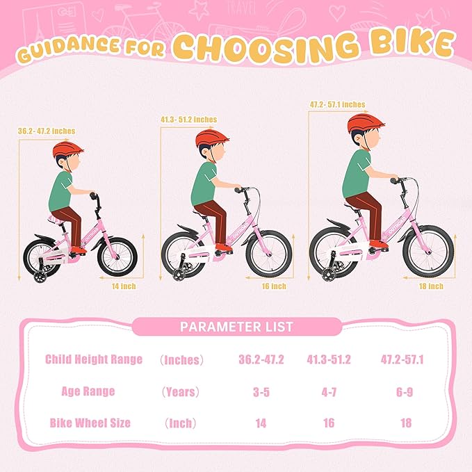 Outroad Kids Bike for Boys Girls Age 3-9 Years Old, 14 16 18 Inch Kid's Bike with Training Wheels, Children Bicycles for Toddler, Blue and Red