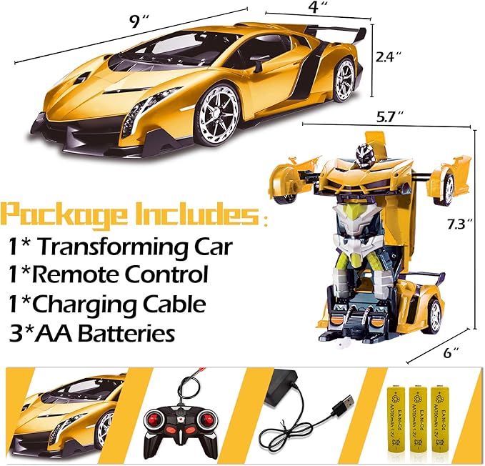 Remote Control Car - Transform Robot Toys for Boys Teens, Rechargeable RC Cars with Lights, 2.4Ghz RC Car 1:18 Rechargeable 360° Rotating Race Transform Car Birthday Gifts Party Favors for Kids