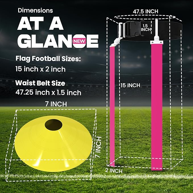 Gameday Flag Football Set – Kits for 2–14 Players w/Belts, Agility Cones & Carry Bag – Available in Multi Colors & Sizes