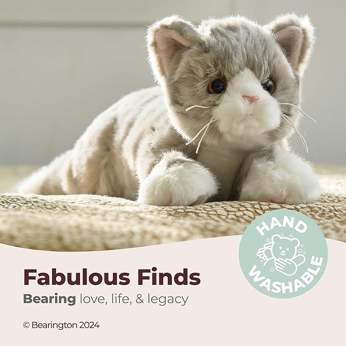 Bearington Collection Socks Plush Cat 15-in - Realistic Stuffed Cat - Grey Plush Toy