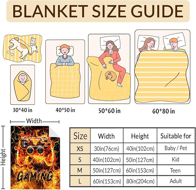 Blanket for Boys Men Gaming Throw Blankets Gift for Kids Adults Men Game Lovers, 60x80 Inches Lightweight Soft Throw for Sofa Couch Bed Home Decor