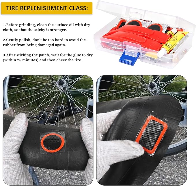 80pcs Bike Tire Repair Kit, Self-Adhesive Bike Tire Patch Kit, Bike Tool Kit with Portable Storage Box and Valve Converter, Bike Repair Kit for Mountain Bikes, Commuter Bikes, Motorcycles