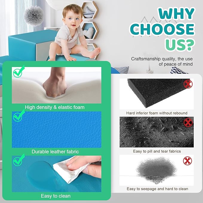 Sumbababy Foam Climbing Blocks for Toddlers: with a Tunnel - 4 PCS Foam Blocks - Kids Indoor Climbers Play Structures Play Gym Soft Climber with Slide and Stair Soft Playground Green