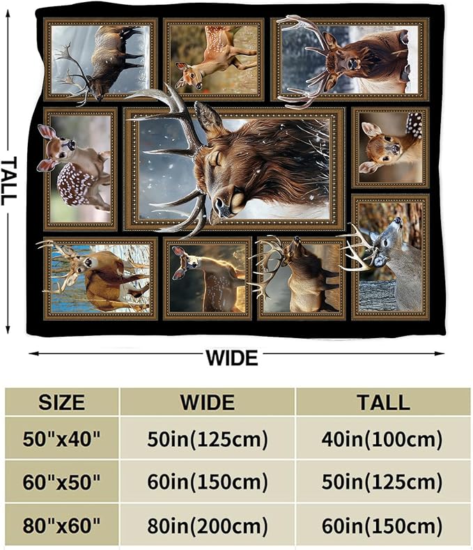 Deer Blanket Fleece Soft Warm Plush Moose Elk Throw Blanket Lightweight Plush Fuzzy Cozy Wild Animal Blankets Gift for Lover Kids Adult Suitable for Couch Sofa Bed 80"X60"