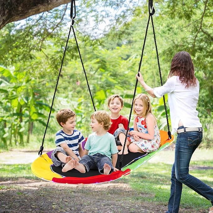 Costzon 700 lbs 60" Giant Platform Swing with Light, Adjustable Hanging Ropes, Waterproof 600D Oxford Fabric, Indoor/Outdoor Tree Swing for Kids, Adults, Playground, Backyard (Colorful)