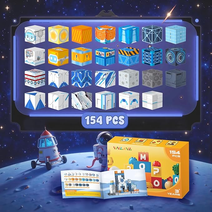 Magnetic Blocks Magnet Toys for Kids - 154Pcs Magnetic Building Blocks Cubes, STEM Montessori Sensory Toys for Boys Girls Age 3 4 5 6 7 8 9 10 Birthday Gifts