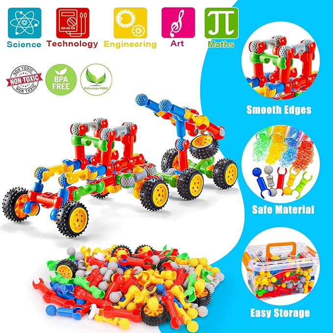 Kids STEM Building Toys for 3 4 5 6 7 8+ Year Old Boy Girl Birthday Gift, 125 Pcs Preschool Classroom Educational Building Blocks Stem Kits Activities Ages 3-5 4-8 5-7 6-8 Engineering Creative Games