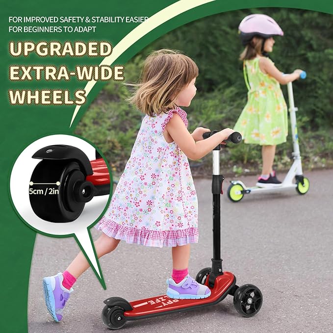 Besrey Kick Scooter for Kids Ages 3-10, 3-Wheel Folding Scooter with Adjustable Height, LED Light Wheels, Extra Wide Deck for Outdoor Activities
