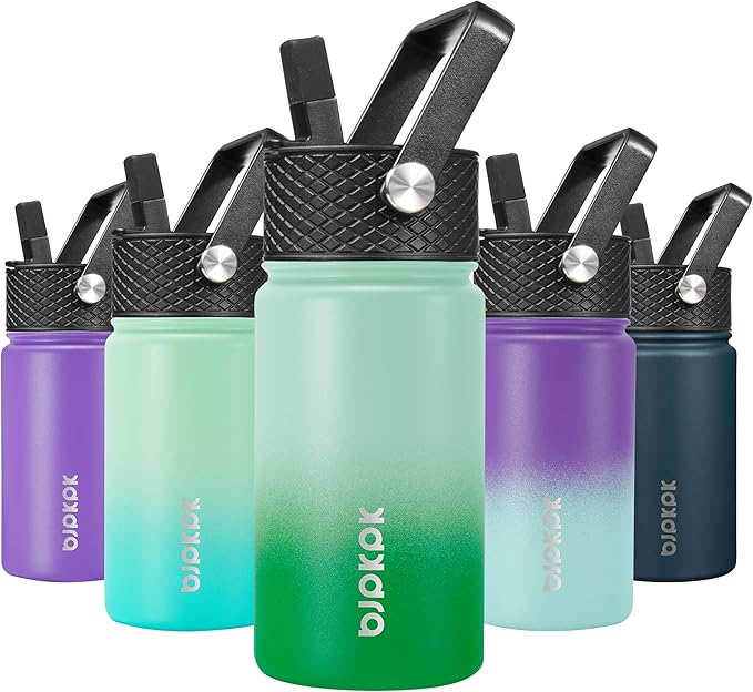 BJPKPK Water Bottle with Straw Lid, 15 oz Insulated Water Bottle, Stainless Steel Metal Water Bottles, Reusable Leak Proof BPA Free Thermo, Flask, Cups, Meadow