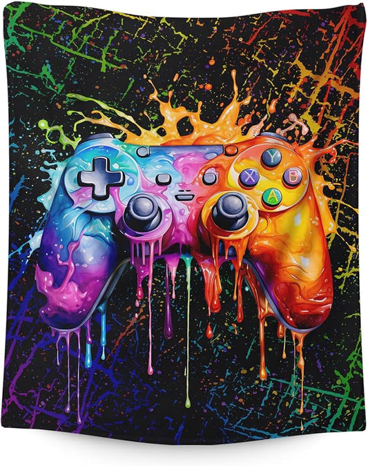 Kids Blanket - 40x30 Inches Small Lap Size Gaming Blanket for Boys, Girls - Cool Fuzzy Gifts Ideas for Game Lovers - Soft Warm Plush Gamer Flannel Stuff for Chairs, Office, Sofa