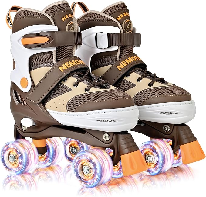 NEMONE Roller Skates for Boys Kids Ages 4-6 5-8 6-12 8-12 with 4 Sizes Adjustable Light up Wheels, Todder Beginner Rollerskates Indoor Outdoor Sports