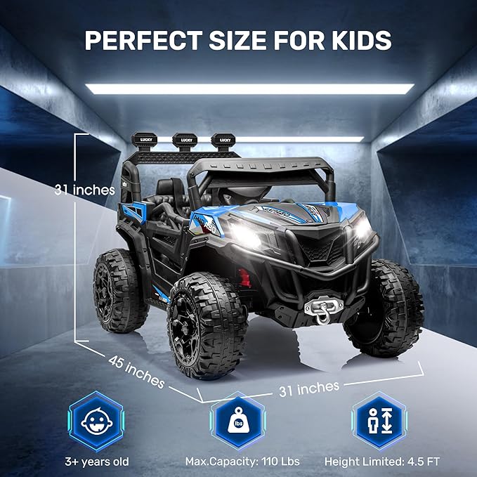 ANPABO 24V Ride on Toys for Big Kids w/Remote Control, 4X75W Motors, Max 4.5MPH, 4WD/2WD Switchable, 4 Shock Absorbers, 19" Spacious Seat, Bluetooth, Electric Car for Kids (Blue)