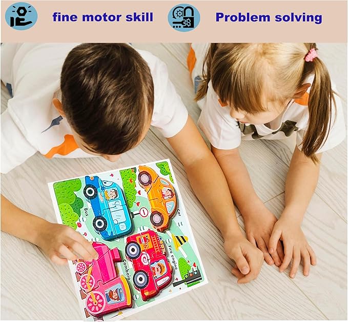 Wooden Puzzles for Toddlers 1-3 Years Old, Children Jumbo Base Vehicle Puzzles 2-4,Toddler Boys Toys Educational Blocks Kids Birthday Gifts