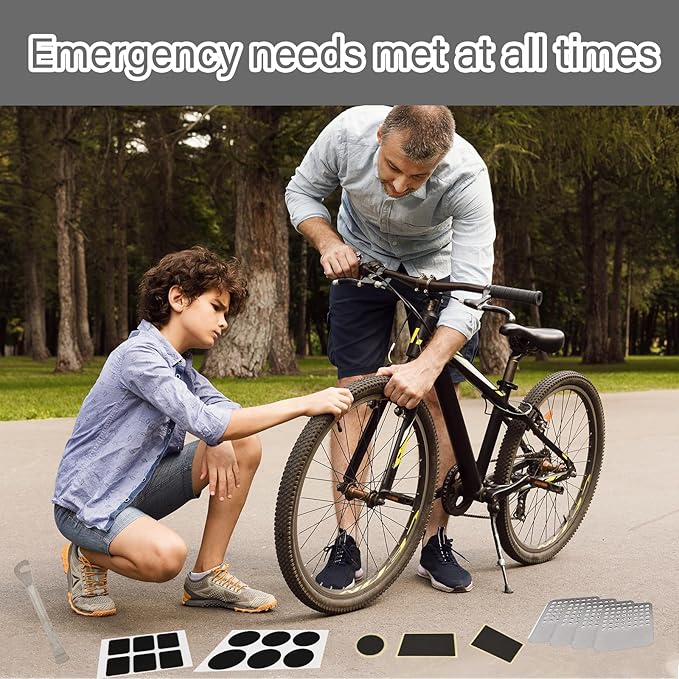 70 Pcs Bike Tire Repair Kit Contains 24 Pcs of Vulcanized Tire Patch