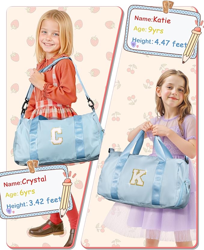 Stocking Stuffers for Kids-Girl Gym Bag with Shoe Compartment, Kid Personalized Weekender Overnight Bags, Initial Travel Tote with Makeup Pouch, Gifts for 7 Year Old Girls (Letter R)
