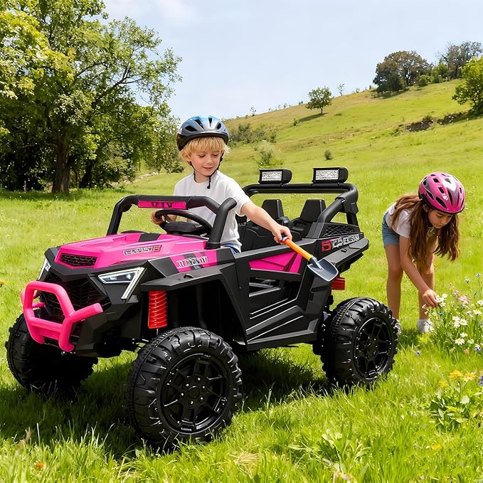 24v Ride On Toys for Big Kids,UTV 2 Seater Ride On Car for Kids,24 Volt Ride On Toys for Boys,W/Remote Control,LED,Music,Bluetooth,4 Shock Absorbers,Toddler 4 Wheeler,Electric Car for(Pink)