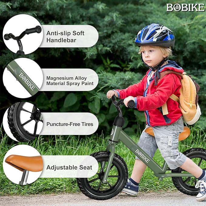 Bobike Toddler Balance Bike Toys for 2 to 5 Year Old Girls Boys Adjustable Seat and Handlebar No-Pedal Training Bike Best Gifts for Kids