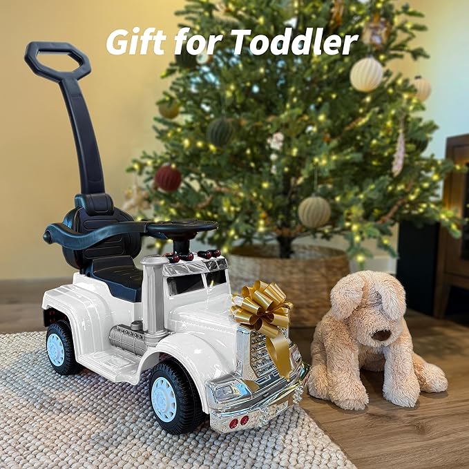 3-in-1 Ride on Push Car for Toddler with Handle, Toddler Ride on Toy for Boys, Stroller Sliding Walking Car w/Music, Horn and Lights - White