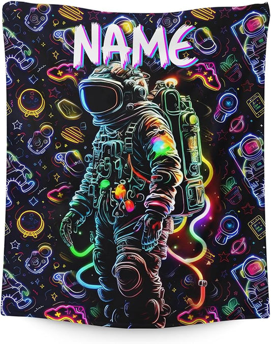 Kids Blanket for Boys Son Grandson Personalized Astronaut Blanket for Gift, Custom Cool Warm Cozy Throw for Living Room Bed Sofa Camping
