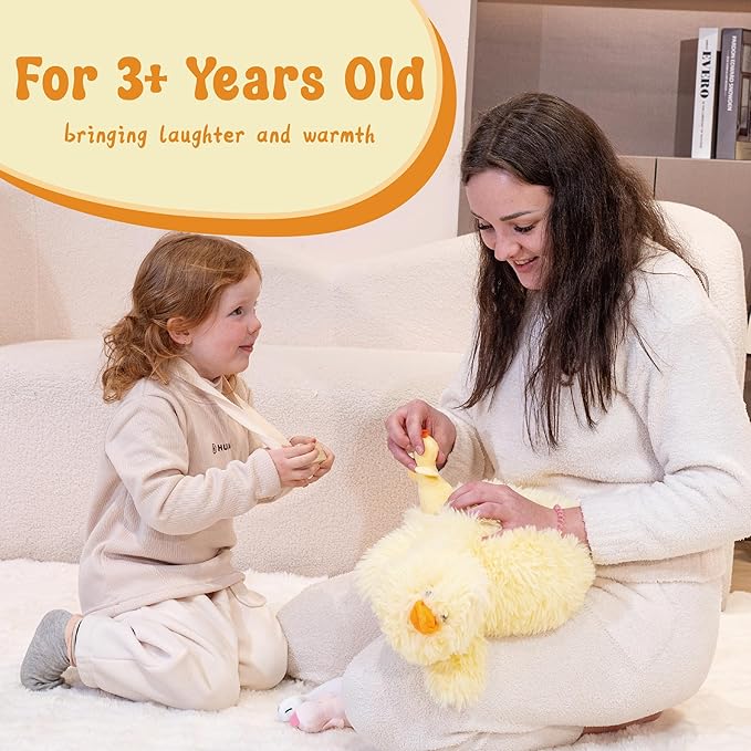 4Pcs Fluffy Duck Plush Toys, 20" Mommy Duck Stuffed Animal with 3 Ducklings Inside, 2.6lbs Weighted Stuffed Animal with babies Inside, Soft Farm Animal Plush for Kid on Birthday Children's Day