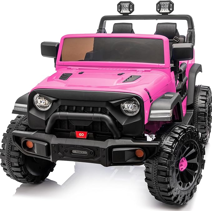 2 Seater Ride on Car Toy, 12V Electric Car for Kids 4-8 with Remote Control, Capacity 150 lb, LED Light - Hot Pink