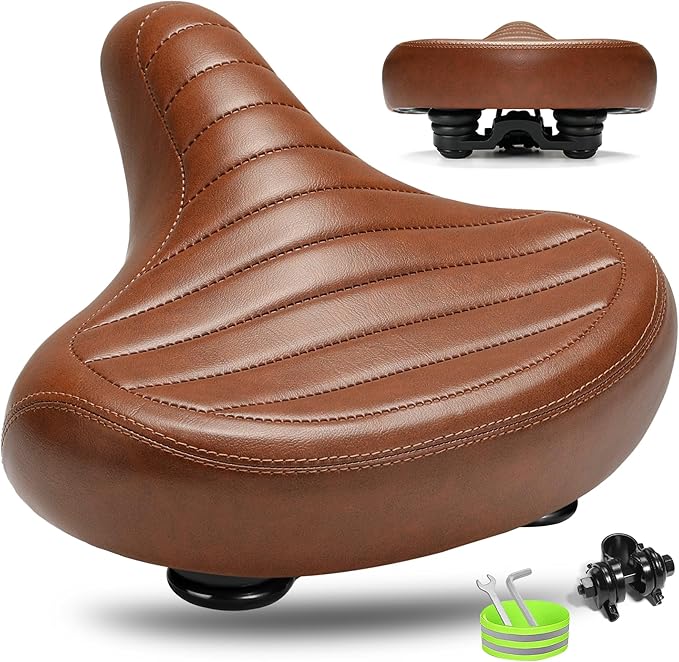 Wide Bike Seat for Men Women Comfort, Large Soft Padded Bicycle Seat Cushion, Oversized Comfortable Replacement Saddle for City & Mountain Bicycle, Beach Cruiser, Ebike, Scooter, Stationary Bike