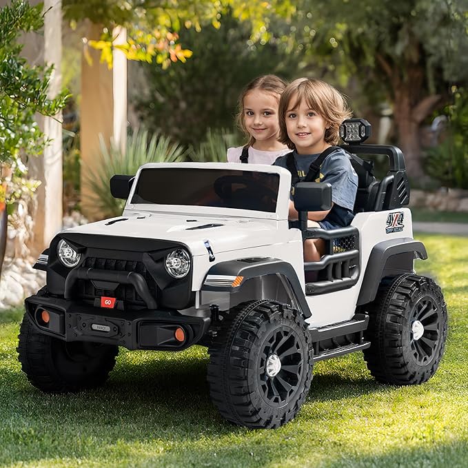 2 Seater Ride on Car Toy, 24V 4WD Electric Car for Kids 4-8 with Remote Control, 4x200W Motors, Capacity 150 lb - White