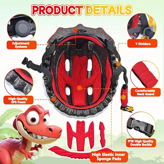 Toddler/Kids Bike Helmet Set for Boys Girls 3D Adjustable Kids Helmet Protective Gear Set Knee Elbow Wrist Pads and Multi-Sports Skateboard Scooter Cycling Roller Balance Bike