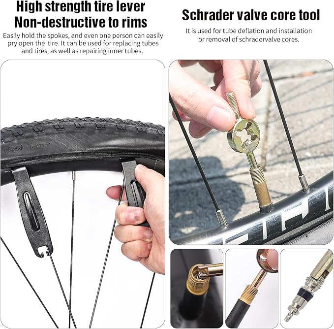 35 PCS Bike Tire Repair Kit, Bicycle Inner Tube Patch Kit with 28 PCS Vulcanizing Patches,Rubber Solution, Metal Rasp, Bike Tire Levers, Bike Patch Kit with Portable Box for MTB BMX Road Bike