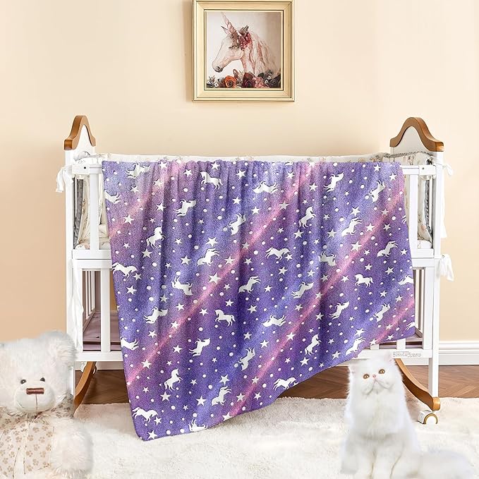 Wajade Unicorn Gifts Toys for Girls - Glow in The Dark Unicorn Blanket Birthday Christmas Decor for Kids Age 3 4 5 6 7 8 9 10 11 12 Years Old Teens Child Toddler Throw Purple 60"x80"
