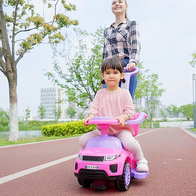 Aosom 2 in 1 Push Cars for Toddlers Kid Ride on Push Car Stroller Sliding Car with Horn Music Light Function Secure Bar Ride on Toy for Boy Girl 1-3 Years Old Pink